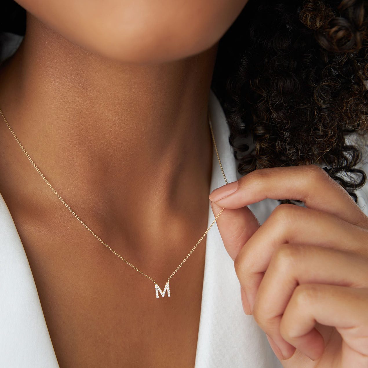 Diamond Initial Necklace with White T-Shirt Diamond Initial Necklace with White T-Shirt — Initial Necklaces