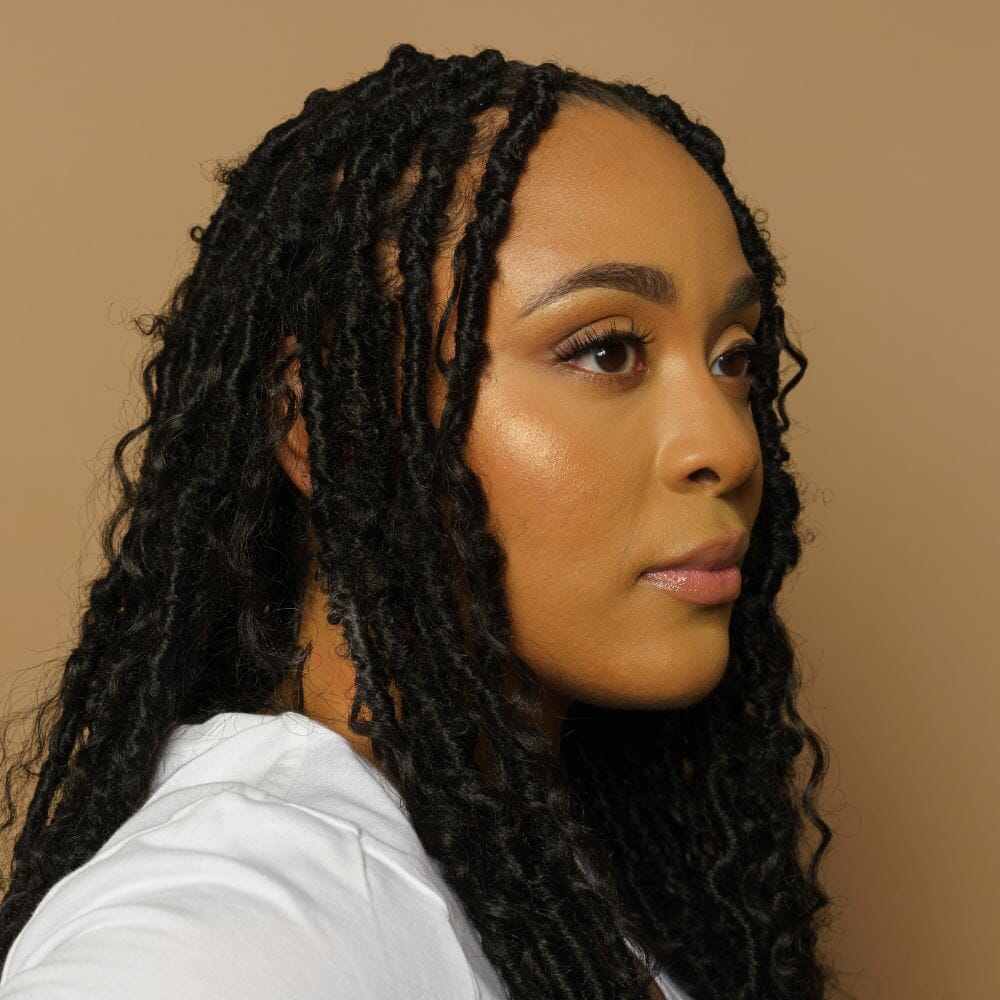 Collarbone Dark Brown Faux Locs With Coils