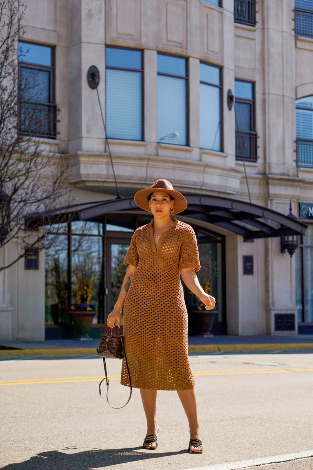 Chic Brown Crochet Midi Dress for Daytime Chic Brown Crochet Midi Dress for Daytime — Crochet Dresses
