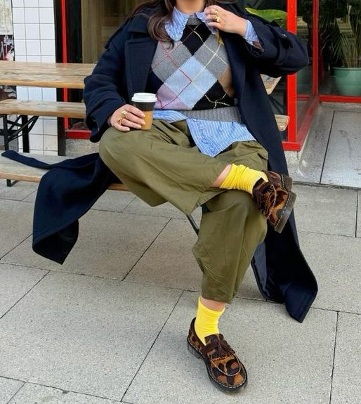 Argyle Vest, Striped Shirt, and Leopard Loafers Argyle Vest, Striped Shirt, and Leopard Loafers — Eclectic Grandpa Outfits