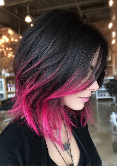 Layered Bob With Pink Ends — Hot Pink Hair