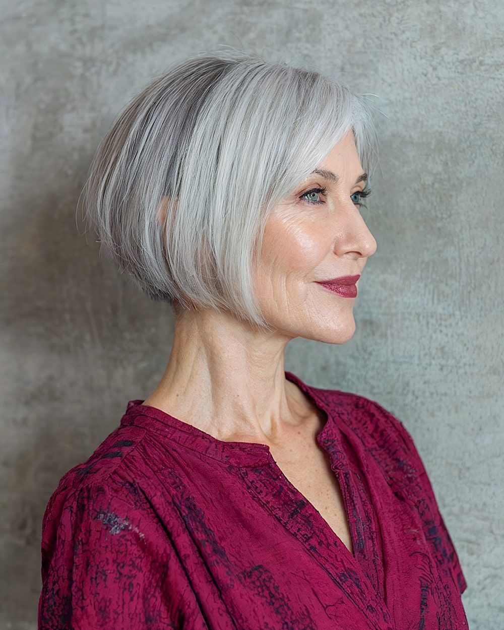 Chin-Length Silver Bob With Side-Swept Bangs Chin-Length Silver Bob With Side-Swept Bangs — Bob for Women Over 60