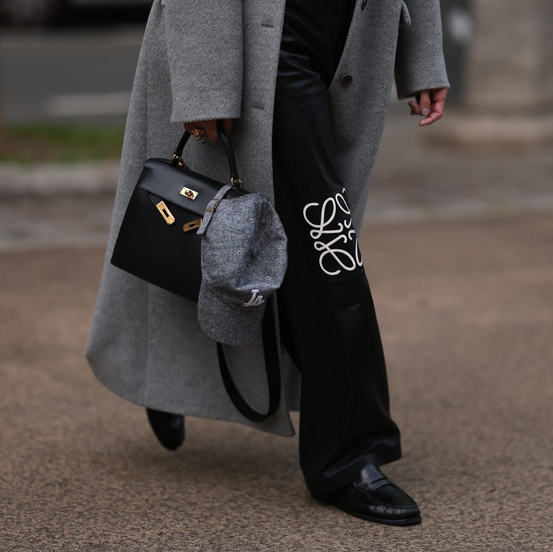 Smart Casual Wool Coat and Wide-Leg Trousers with Black Penny Loafers — Penny Loafers Outfits