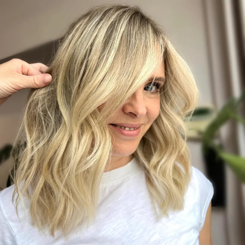 Platinum Blonde Lob With Ash Highlights — Highlights Over 50