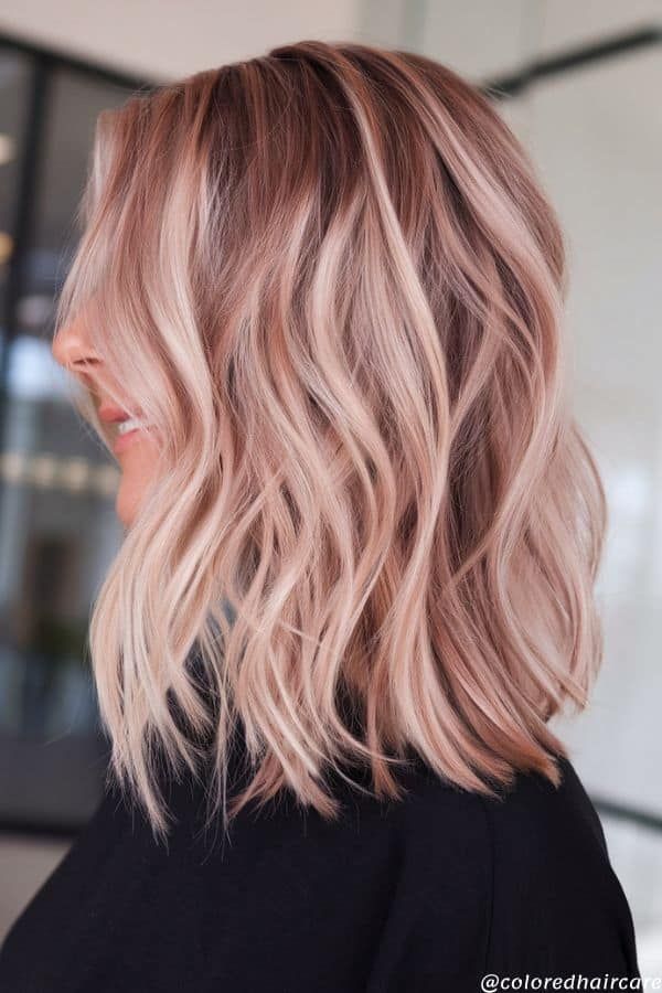 Rose Gold Balayage Lob Rose Gold Balayage Lob — Hair Color for Women Over 40
