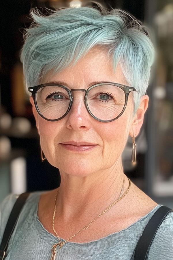 Icy Blue Pixie With Tousled Texture — Hairstyles for Women Over 60