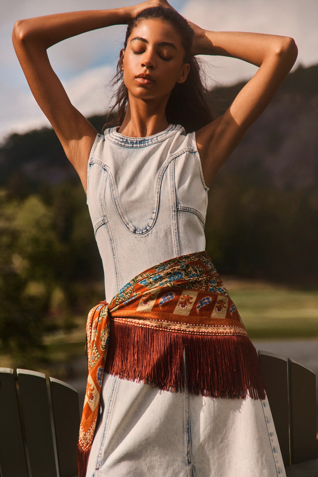 Denim Dress with a Bohemian Scarf Accent — Sedona Outfits