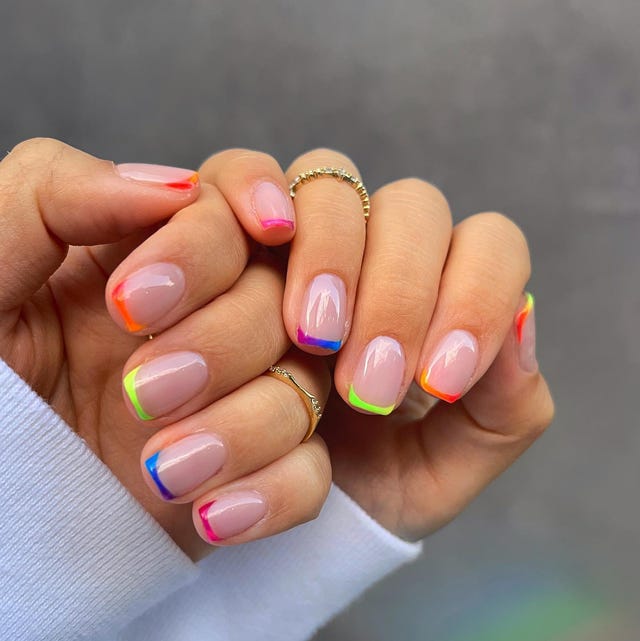 Thin Colored Lines On Tips Visual Idea Thin Colored Lines On Tips Visual Idea — Colorful Nails