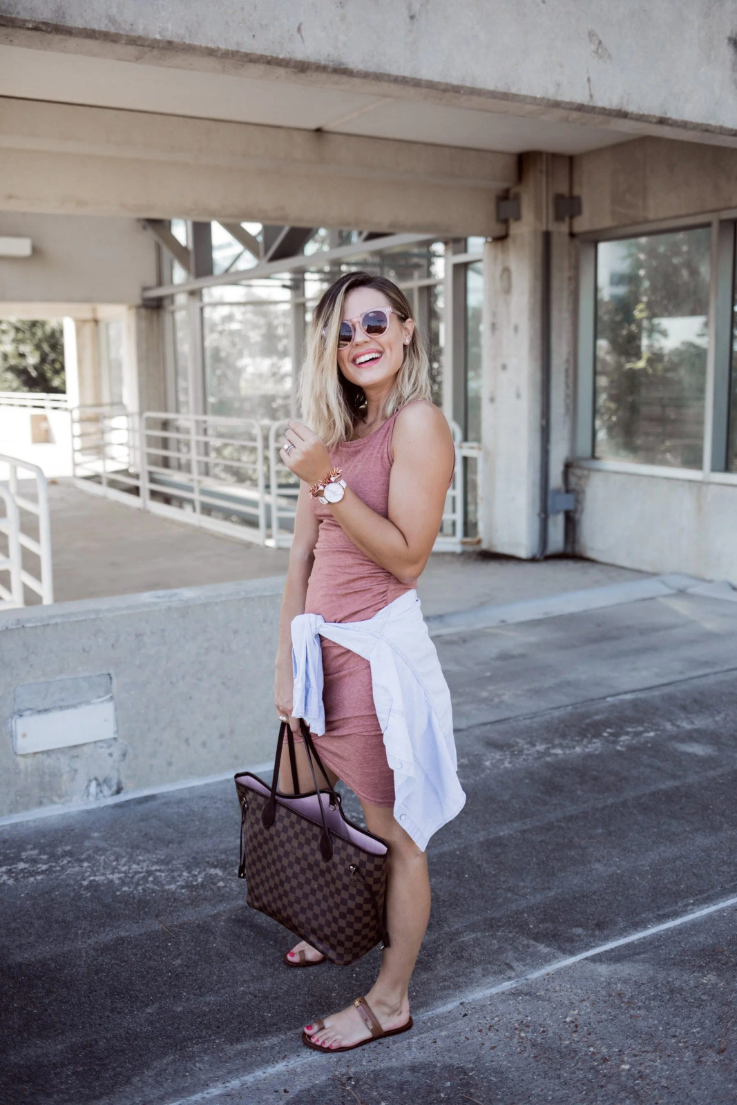 Rose Pink Body-Con Dress with Tied Shirt Rose Pink Body-Con Dress with Tied Shirt — Houston Outfits