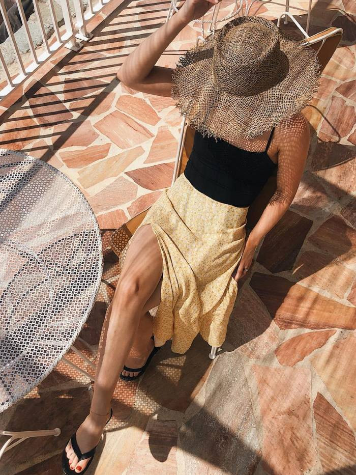 Summer Fiesta: Floral Skirt, Camisole, and Straw Hat — Arizona Outfits
