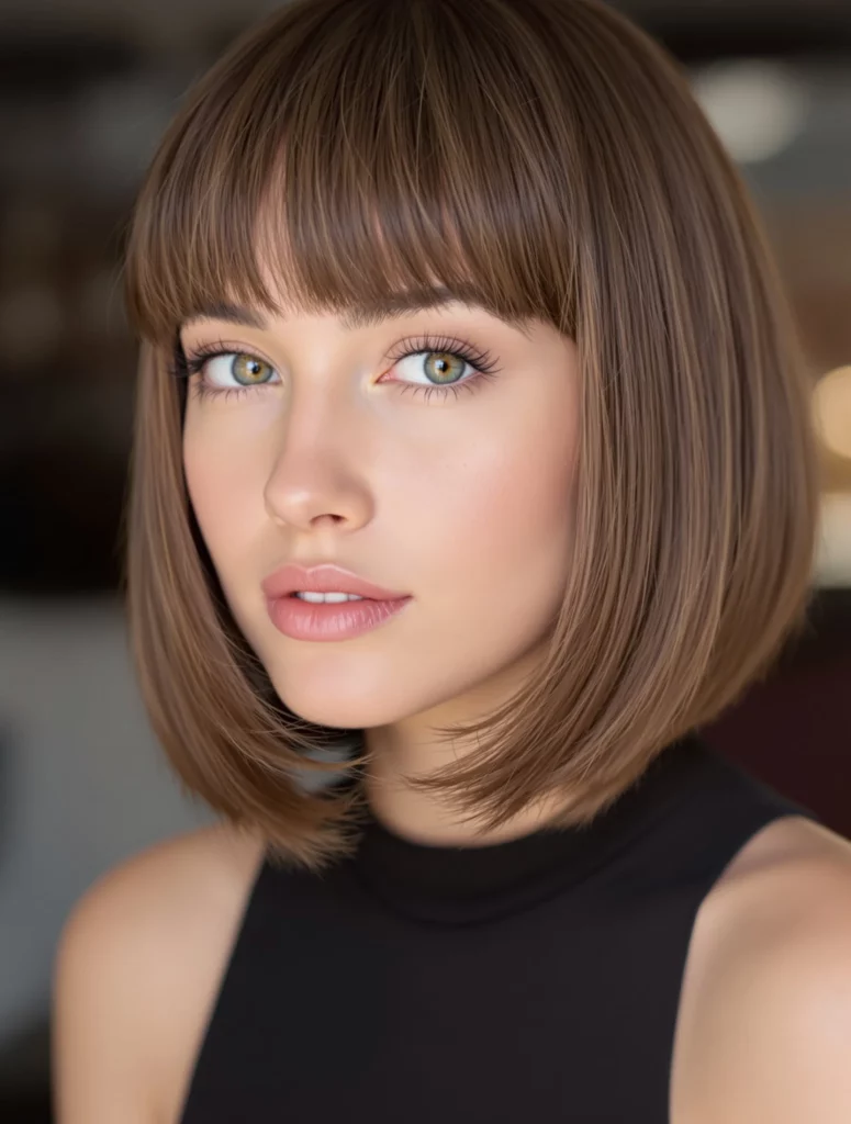 Sleek Chin Bob With Blunt Bangs Sleek Chin Bob With Blunt Bangs — Cute Hairstyles