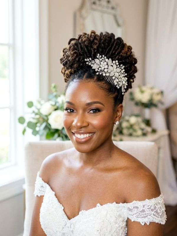 Updo With Sparkling Bridal Comb Updo With Sparkling Bridal Comb — Loc Styles for Wedding