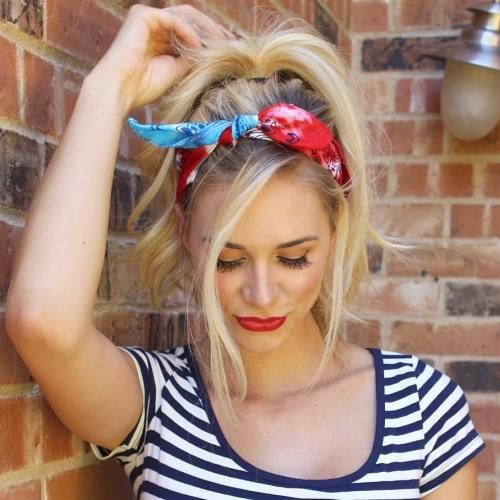 Chin-Length Ponytail With Red Bandana Chin-Length Ponytail With Red Bandana — Bandana Hairstyles