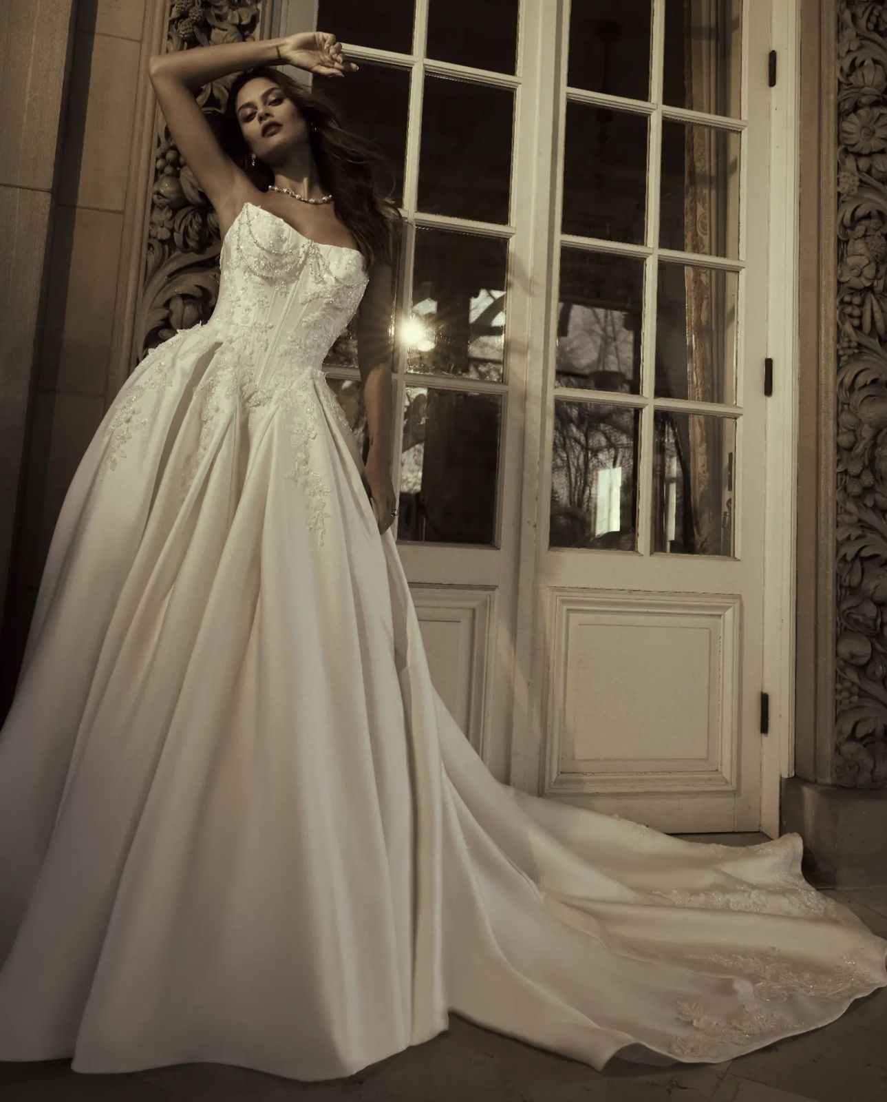 Ivory Satin and Lace Ball Gown with Train Ivory Satin and Lace Ball Gown with Train — Ball Gowns