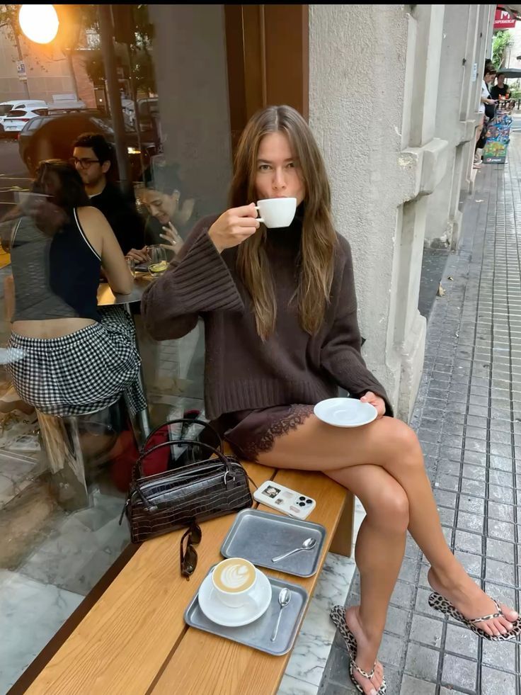 Brown Bell-Sleeve Sweater and Mini Skirt for a Chic Date Brown Bell-Sleeve Sweater and Mini Skirt for a Chic Date — Coffee Date Outfits
