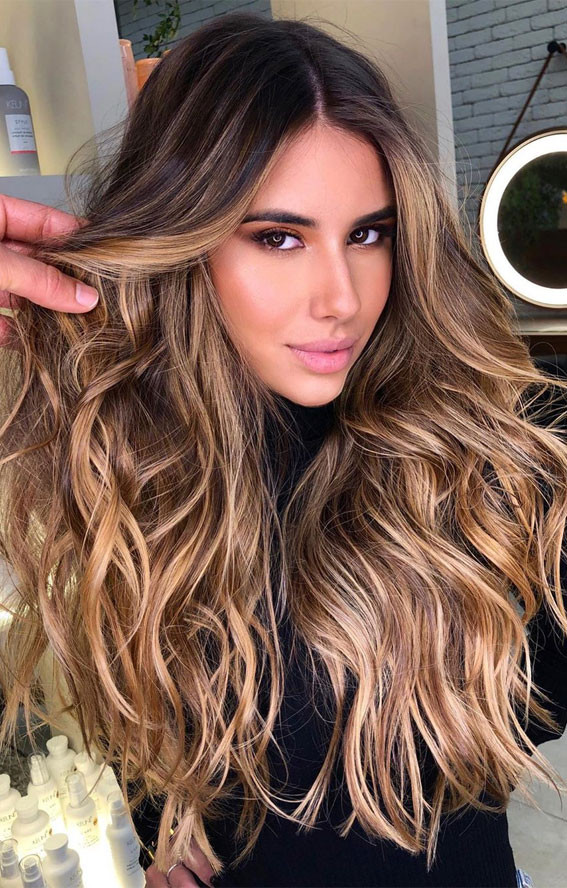 Chocolate Brown With Caramel Highlights Visual Idea — Warm Brown Hair