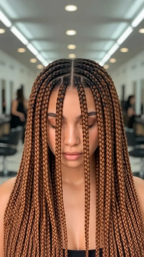 Medium Brown Braids with Wavy Ends — Blonde Knotless Braids