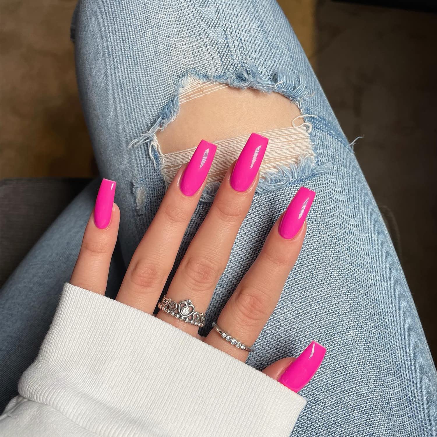 Matte Purple to Hot Pink Gradient Square Nails — Hot Pink Nails