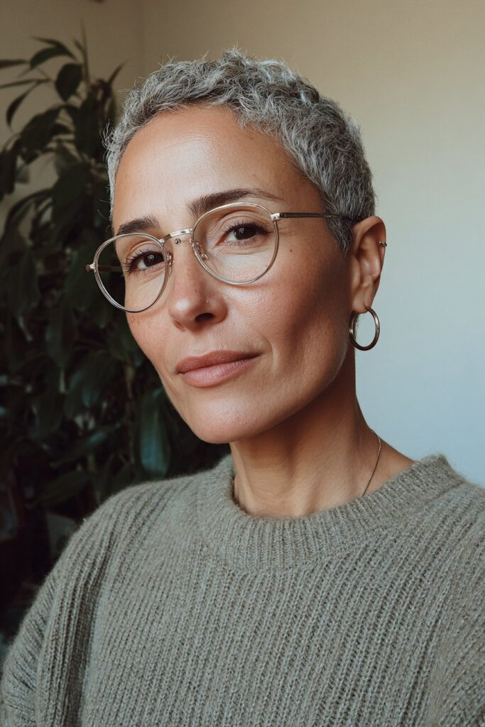 Tousled Grey Pixie With Texture — Haircuts for Women Over 50 with Glasses