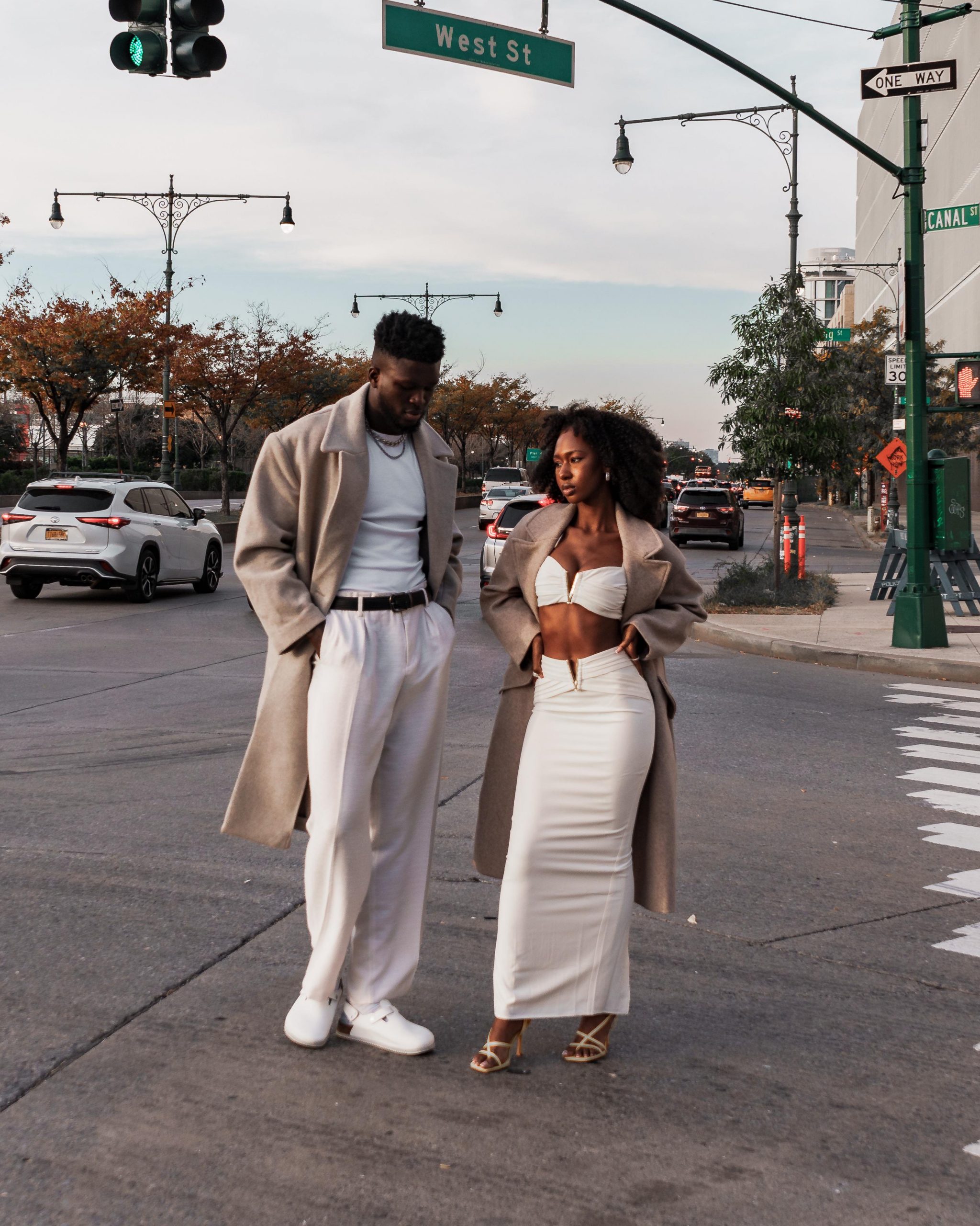 Urban Outing with Coordinated Beige Trench Coats — Matching Couple Outfits