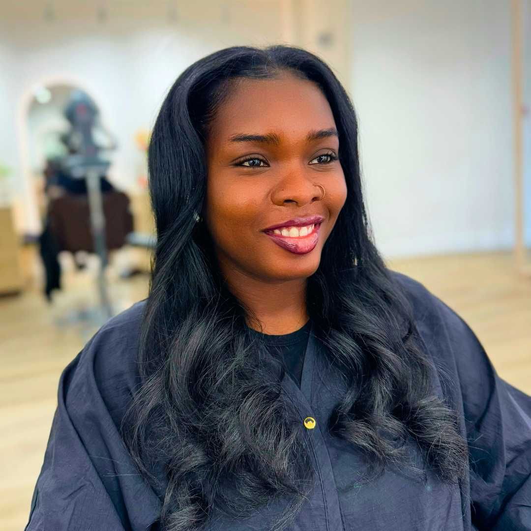 Glossy Shoulder Curls Glossy Shoulder Curls — Silk Press Curls
