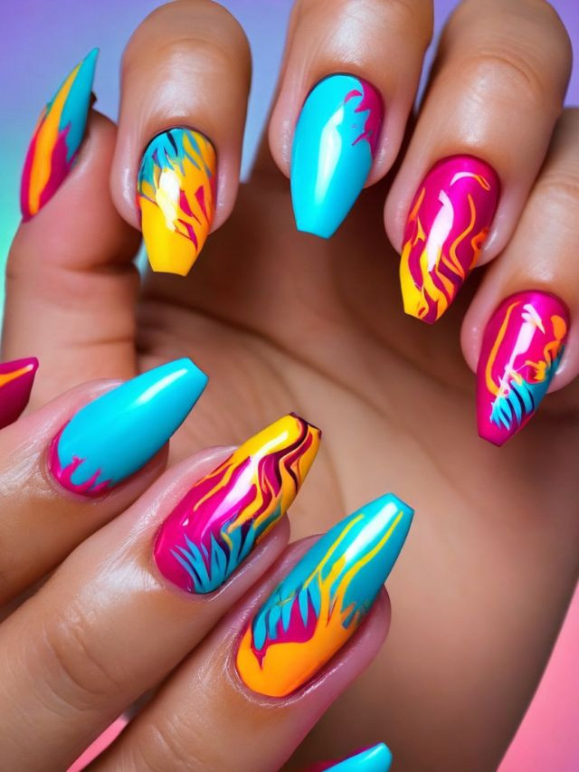 Vibrant Pink Yellow And Turquoise Visual Idea — Miami Nails