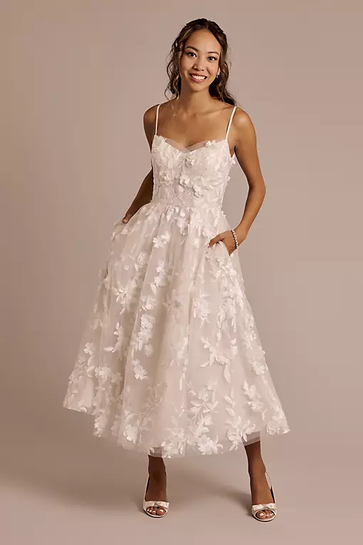 Enchanting White Floral Applique Midi Dress for Weddings Enchanting White Floral Applique Midi Dress for Weddings — White Dresses