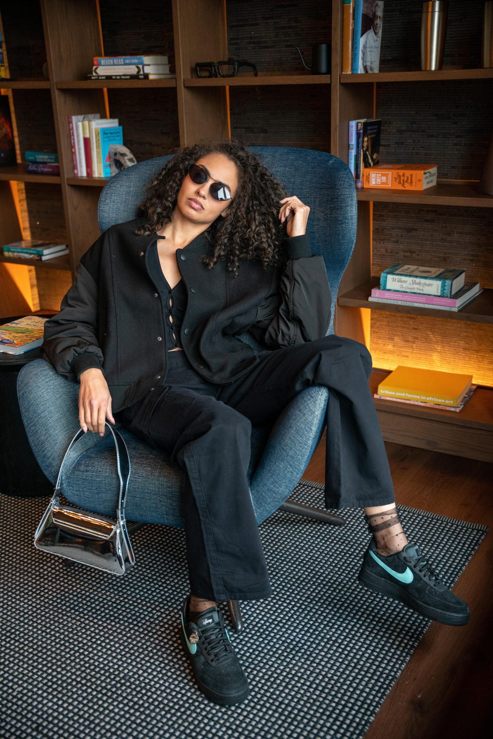 Monochromatic Casual: Black Air Force 1s with Bomber Jacket and Straight-Leg Pants — Air Force 1 Outfits