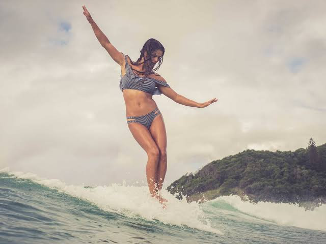 Ruffled Off-the-Shoulder Bikini for Surfing Action — Surfer Girl Outfits
