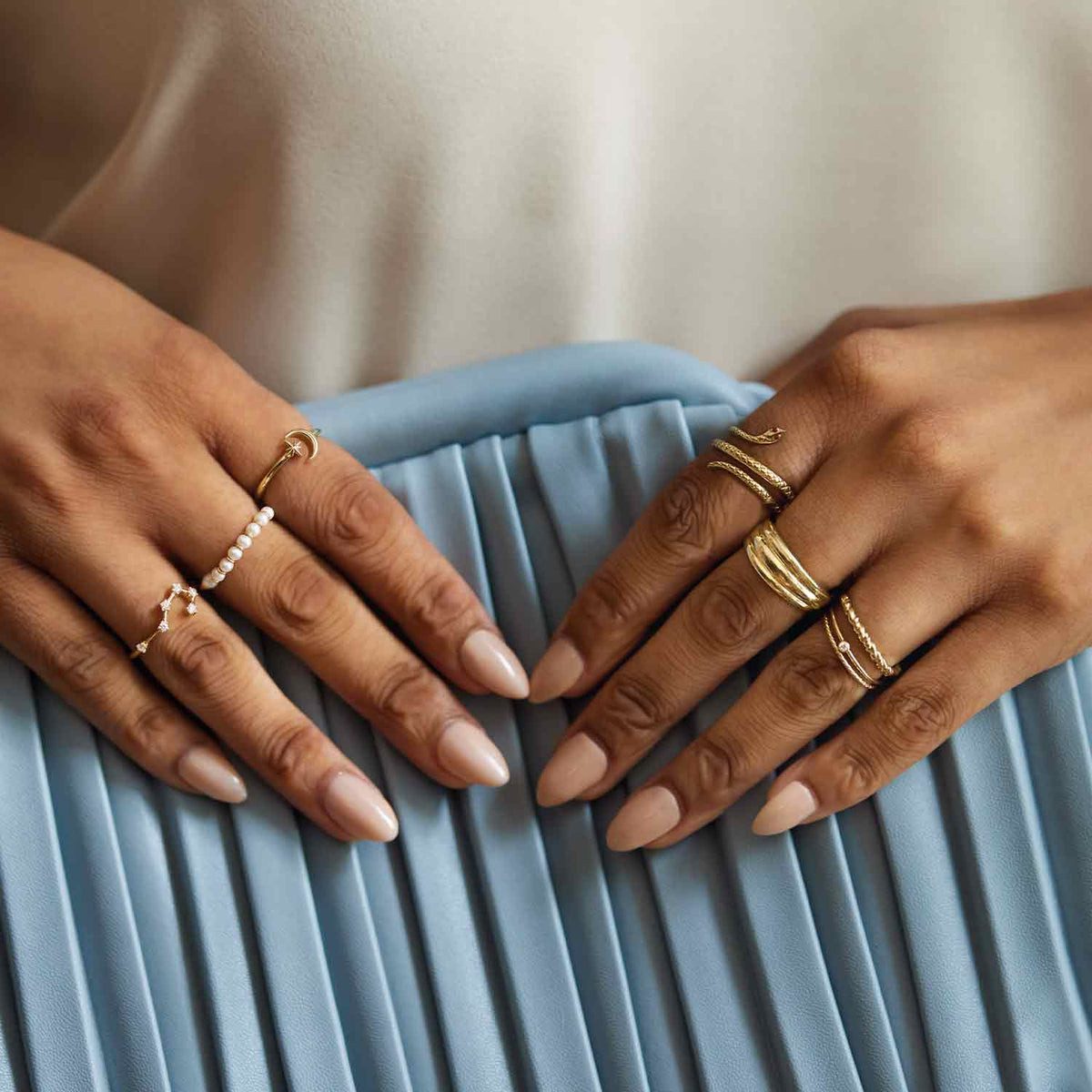 Celestial Designs with Pearls and Diamonds Celestial Designs with Pearls and Diamonds — Gold Ring Stack