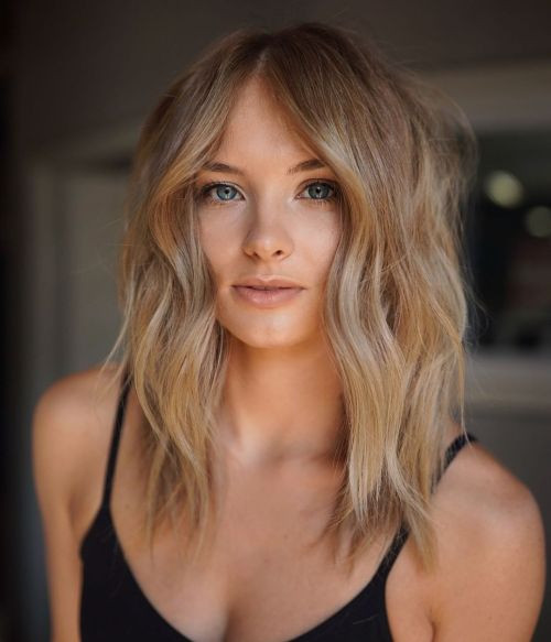Dark Blonde Lob with Curtain Bangs Dark Blonde Lob with Curtain Bangs