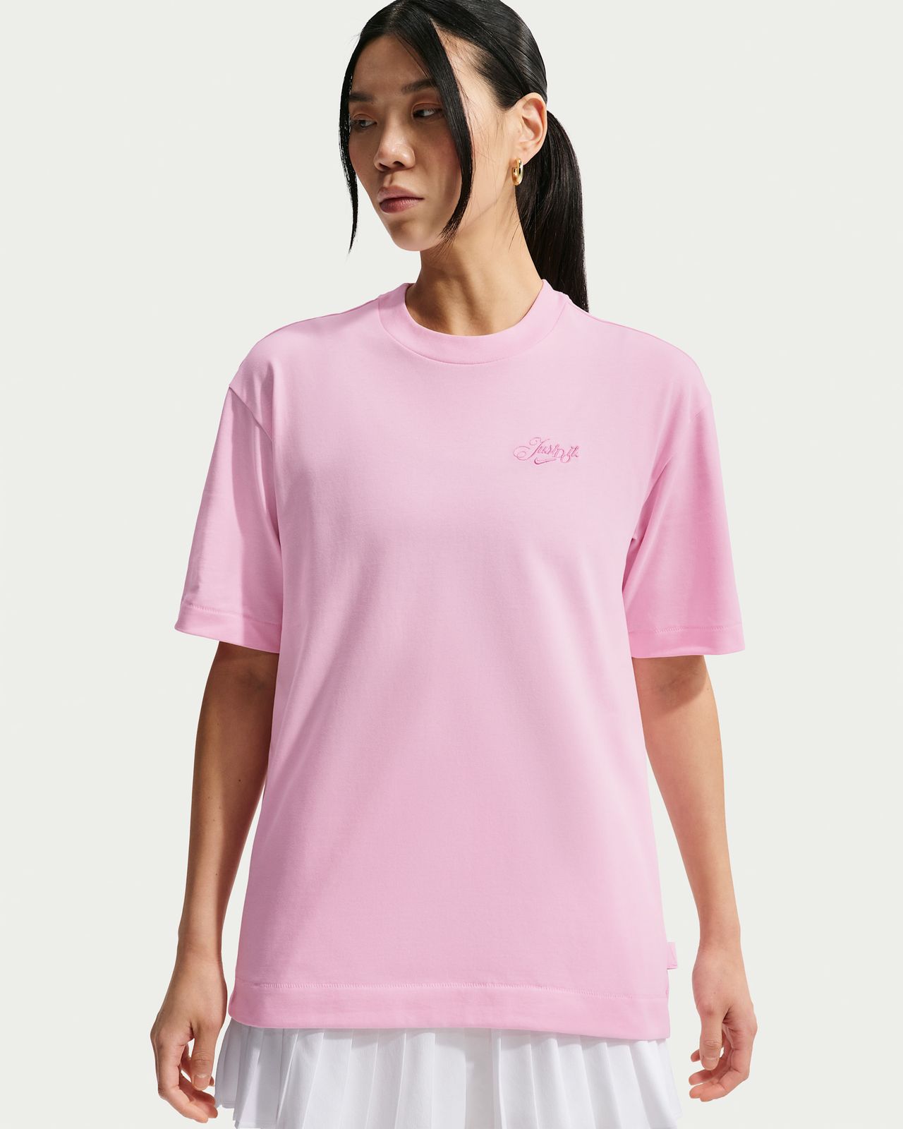 Vibrant Pink Oversized T-Shirt with White Pleated Skirt — Oversized Shirts