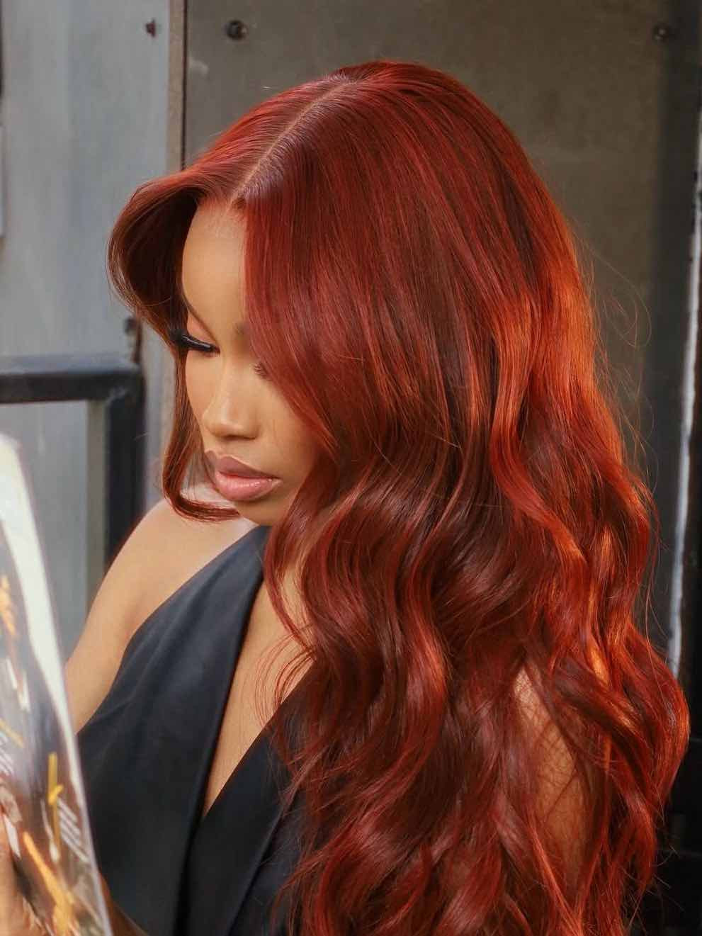Copper Red Mid-Back Waves Copper Red Mid-Back Waves — Red Hair on Black Women