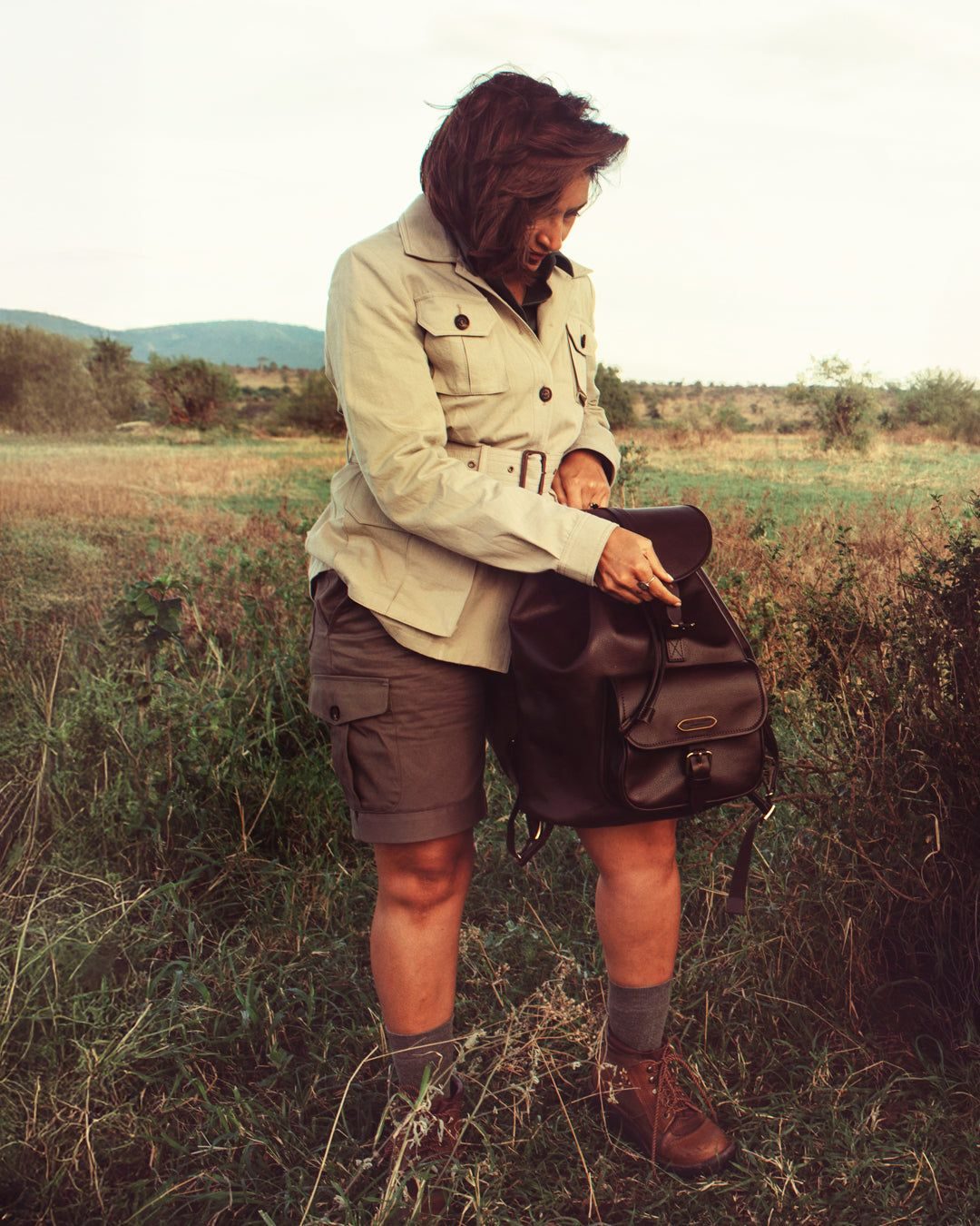 Tan Safari Jacket and Olive Cargo Shorts — Safari Outfits