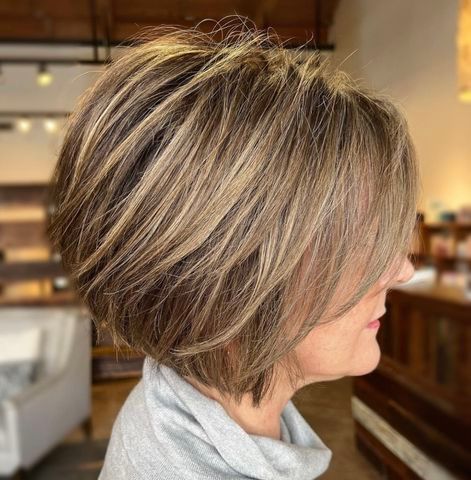 Warm Brown Bob With Honey Highlights Warm Brown Bob With Honey Highlights — Highlights Over 60