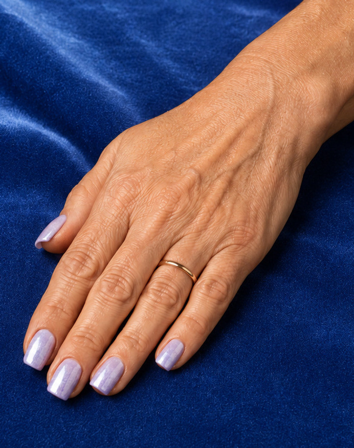 Pearlescent Lavender Short Square Nails — Nails for Mature Hands