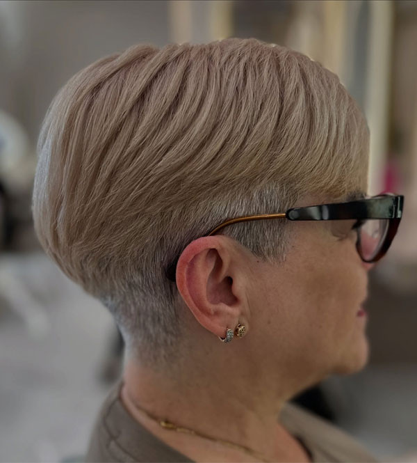 Ear Ash Blonde Pixie With Undercut — Short Haircuts with Glasses
