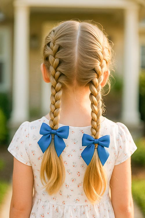 Long Braids With Blue Bows Long Braids With Blue Bows — Baby Girl Hairstyles
