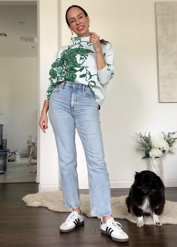 Floral Print Sweater with Straight-Leg Jeans — Anthropologie Outfits