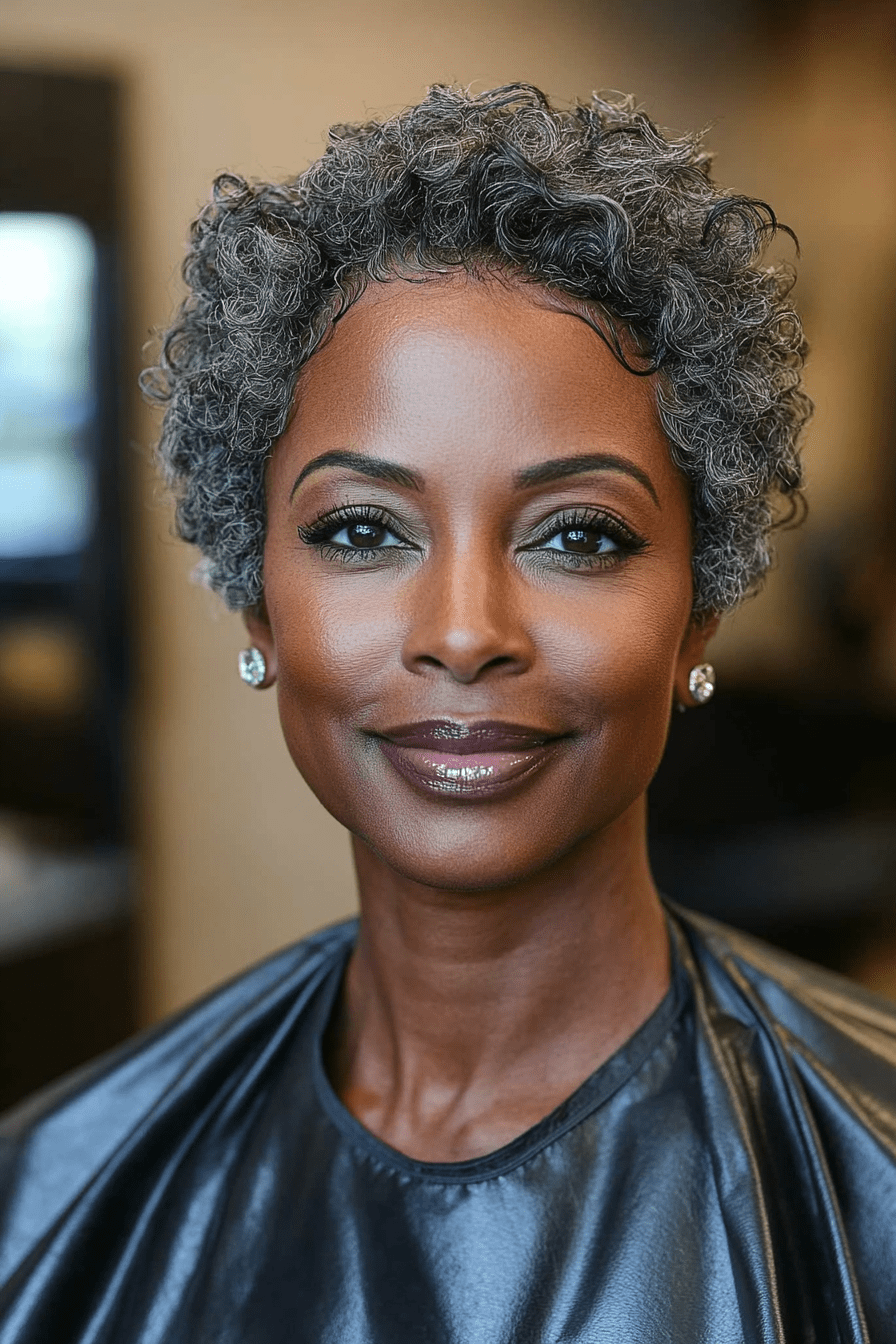 Short Pixie Defined Curls Salt Pepper — Haircuts for Black Women Over 60