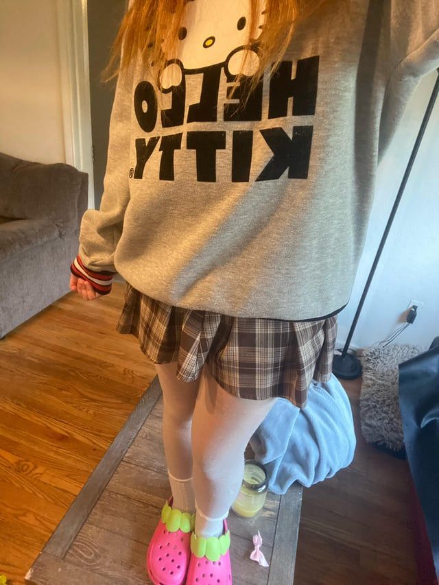 Playful Contrast: Pink Crocs with Plaid Mini Skirt — Crocs Outfits