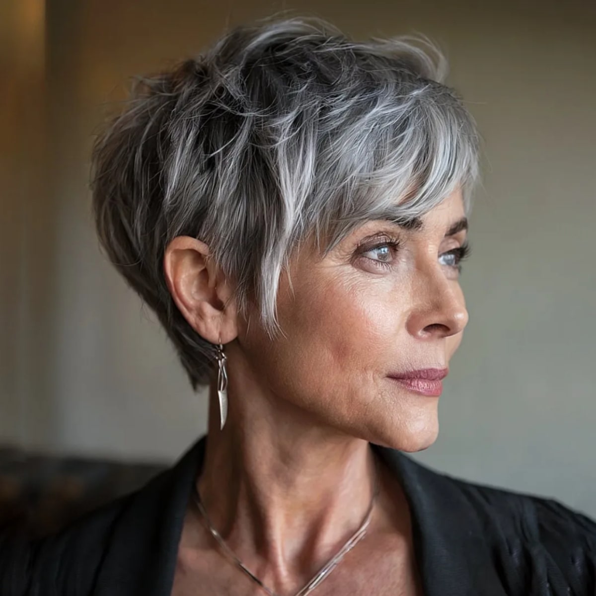 Silver Grey Tousled Wavy Pixie Silver Grey Tousled Wavy Pixie — Hairstyles for Thick Hair