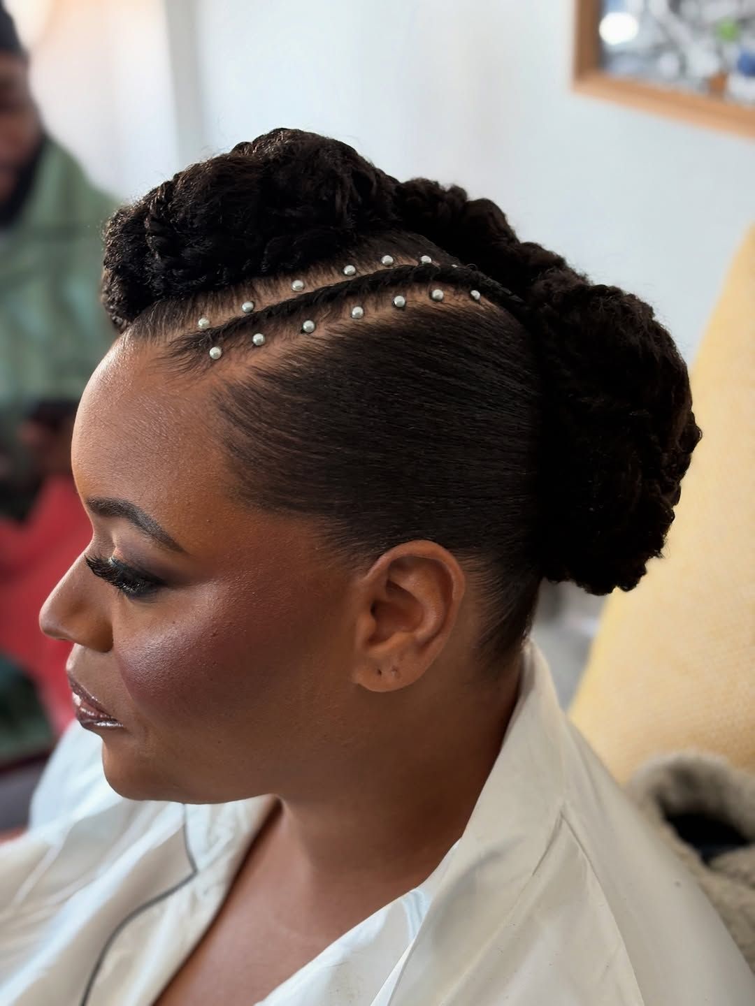 Intricate Braided Updo With Pearl Accents — Natural Hair Wedding Styles