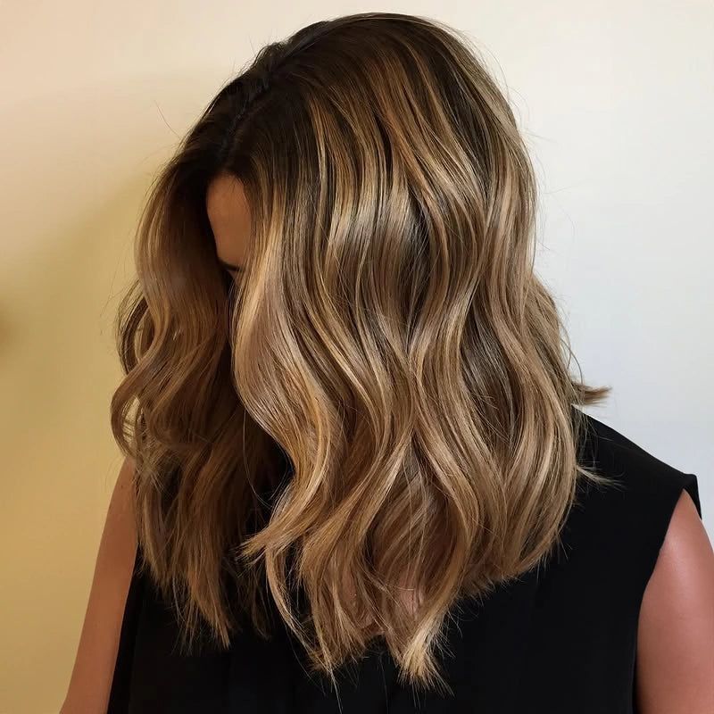 Dark Brown Blonde Contrast Lob Dark Brown Blonde Contrast Lob — Hair Color Ideas