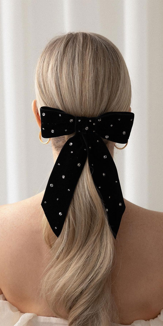 Large Black Velvet Bow Ponytail — Hair Bow Hairstyles