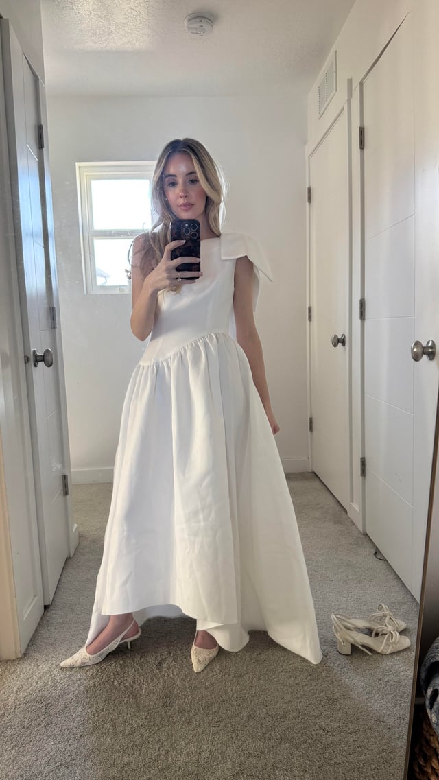 White Architectural Dress with A-Line Skirt White Architectural Dress with A-Line Skirt — Bridal Shower Outfits