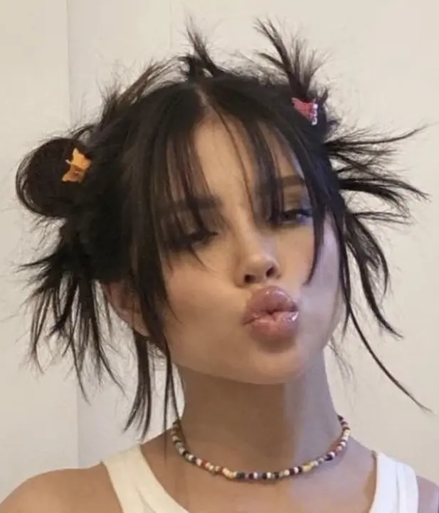 Messy Buns with Butterfly Clips and Fringe — Y2K Hairstyles