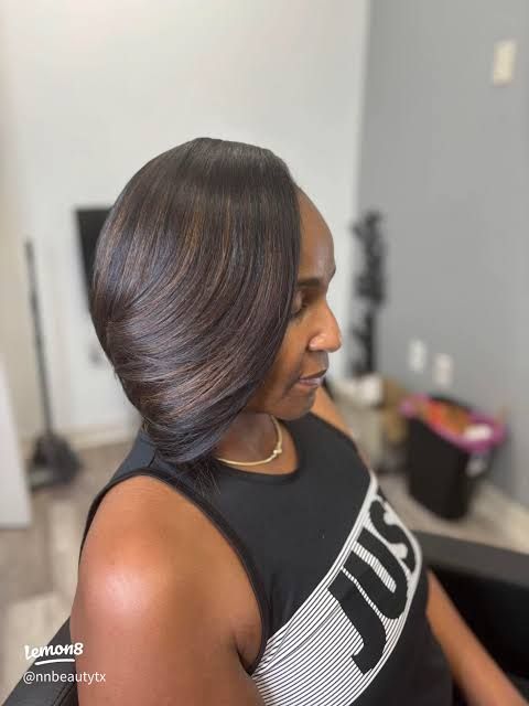 Sleek Dark Brown Bob With Subtle Highlights Sleek Dark Brown Bob With Subtle Highlights — Quick Weave Bob