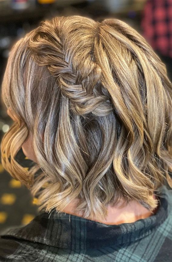 Dark Blonde Bob Wavy with Braided Accent Dark Blonde Bob Wavy with Braided Accent — Prom Hairstyles for Short Hair