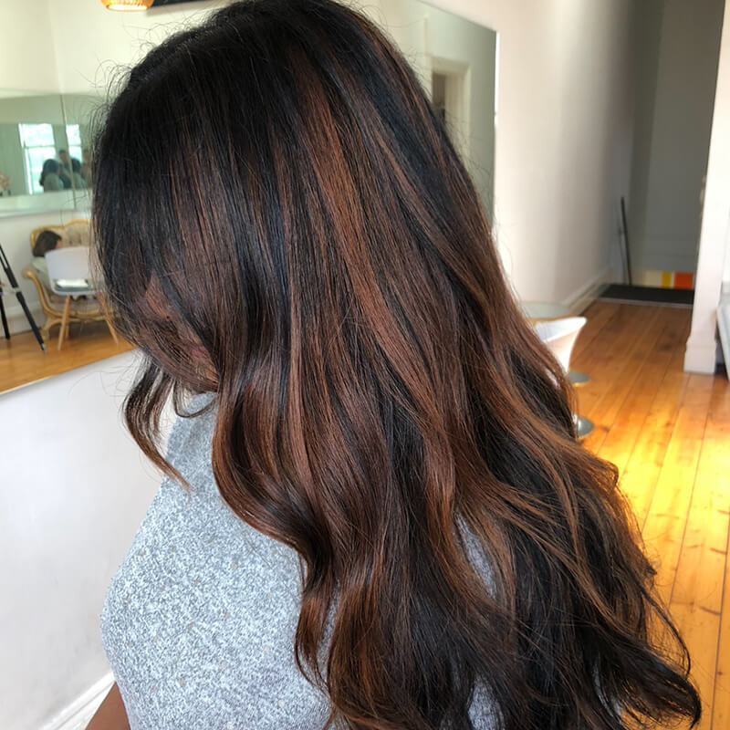 Mid-Back Ash Brown and Grey Balayage on Dark Hair Mid-Back Ash Brown and Grey Balayage on Dark Hair — Black Hair Balayage